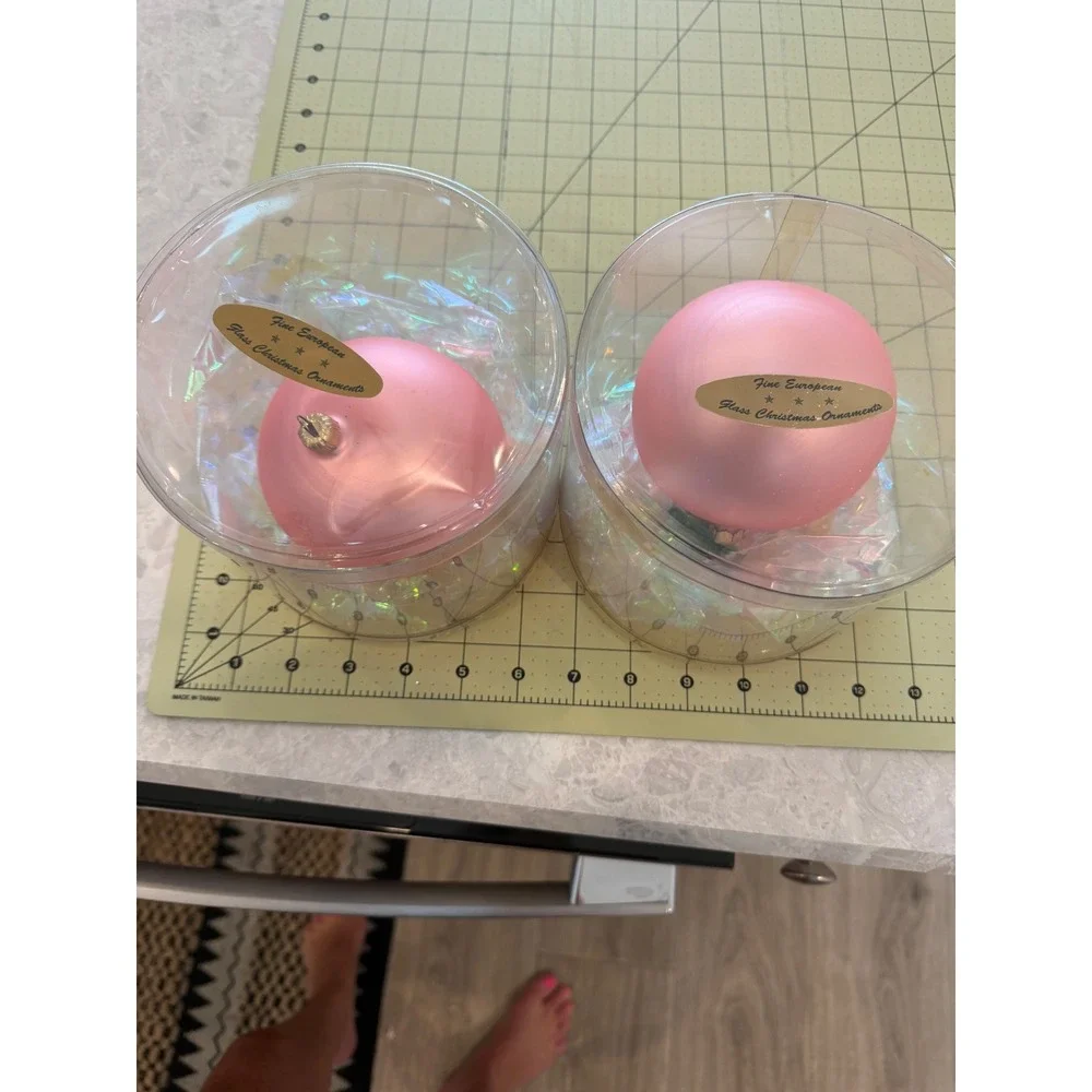 Fine European Glass Christmas Ornaments Matte Pink Set of 2 Large 3 Inch Ball